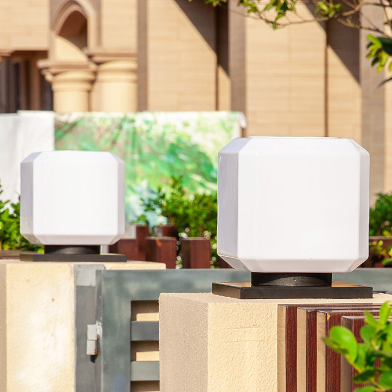 Acryl Kubusformad Gatubelysning - Vit Sol-LED Stolplampa för Trädgården