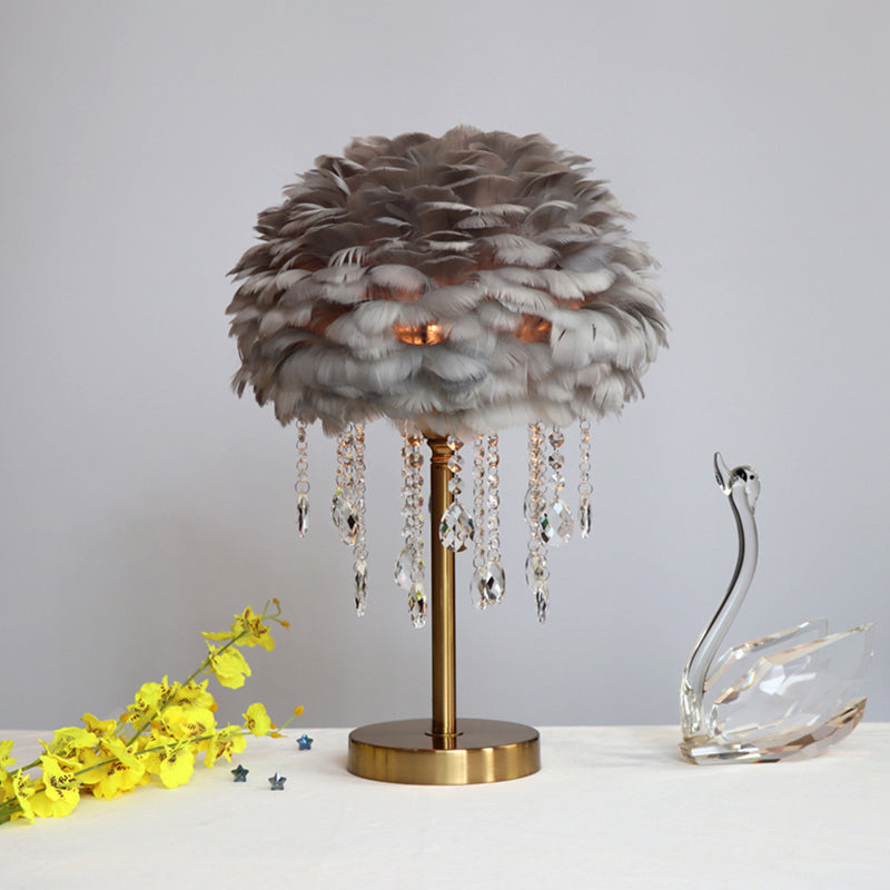 Romantisk Kupa Lamp - Modern Fjäder 1-Ljus Sänglampa med Kristall Dekor