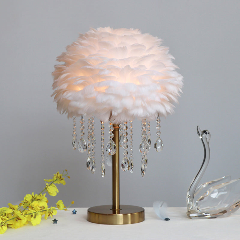 Romantisk Kupa Lamp - Modern Fjäder 1-Ljus Sänglampa med Kristall Dekor