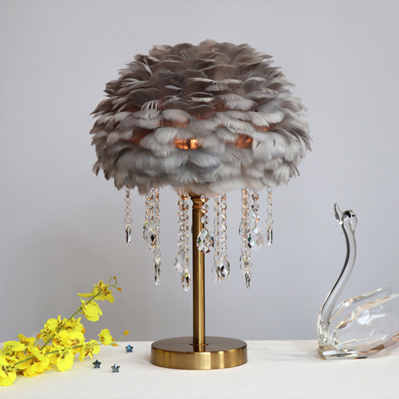 Romantisk Kupa Lamp - Modern Fjäder 1-Ljus Sänglampa med Kristall Dekor