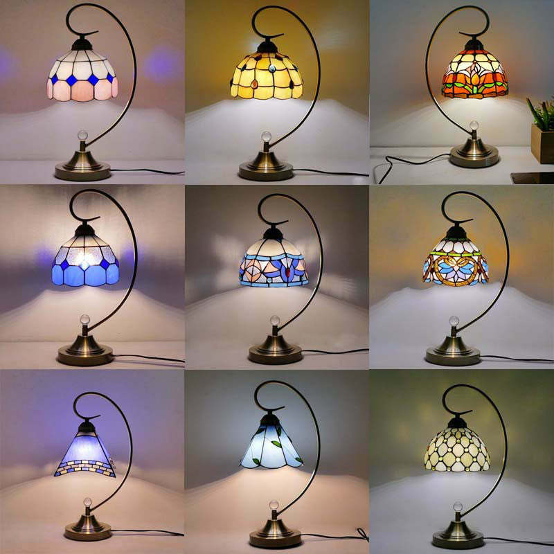 Tiffany Gooseneck Bordslampa - Metall Nattduksbordslampa med Handbearbetad Glaskupa