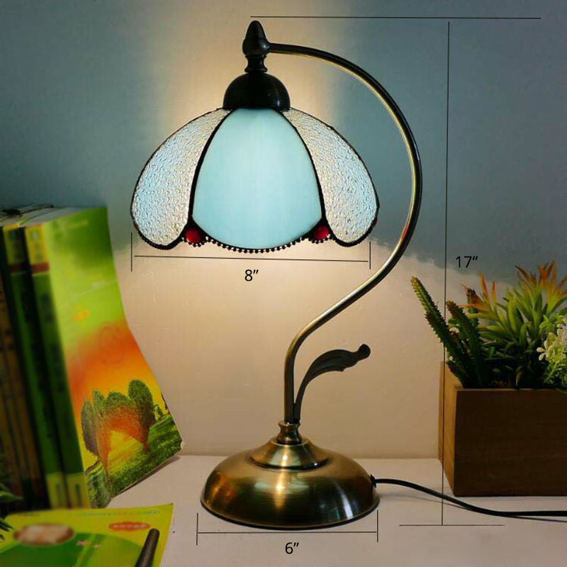 Tiffany Gooseneck Bordslampa - Metall Nattduksbordslampa med Handbearbetad Glaskupa