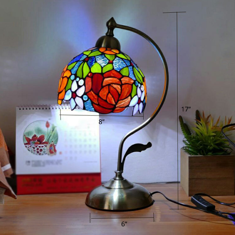 Tiffany Gooseneck Bordslampa - Metall Nattduksbordslampa med Handbearbetad Glaskupa