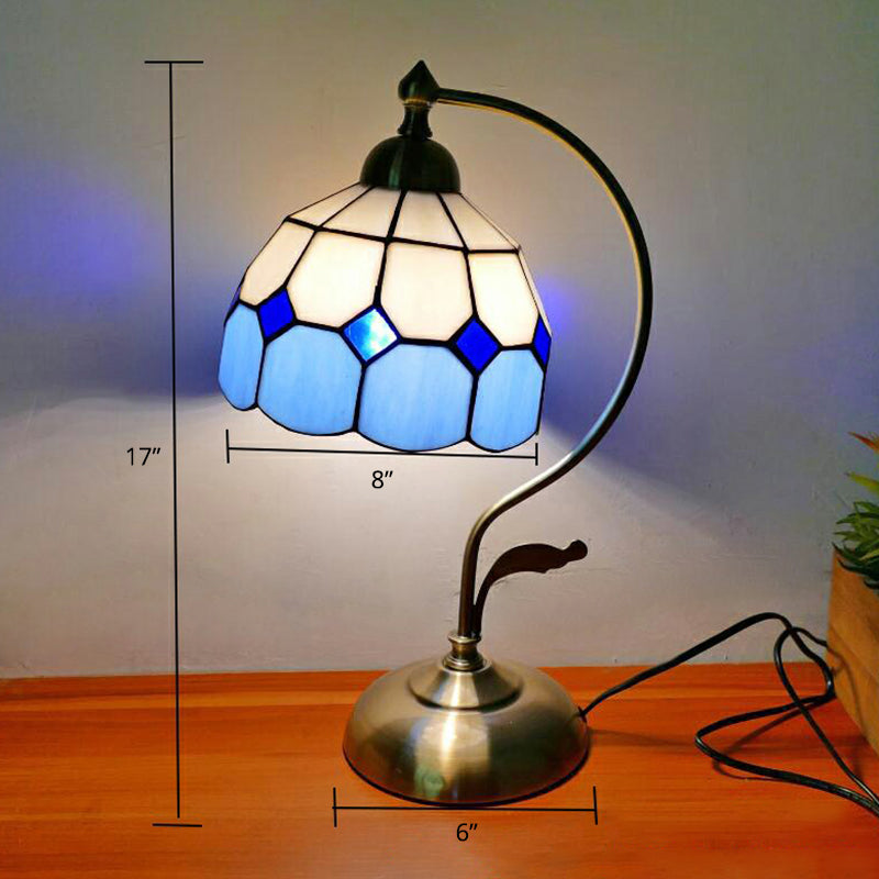 Tiffany Gooseneck Bordslampa - Metall Nattduksbordslampa med Handbearbetad Glaskupa