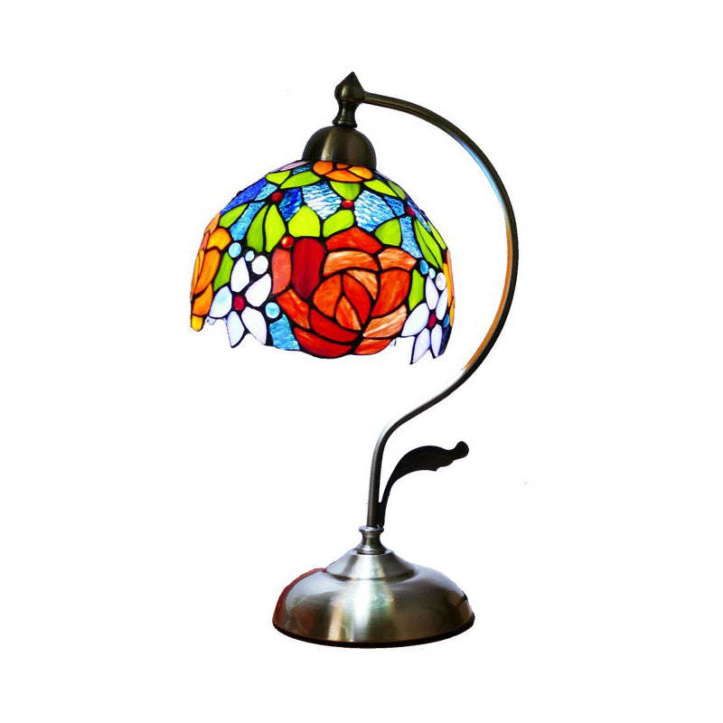 Tiffany Gooseneck Bordslampa - Metall Nattduksbordslampa med Handbearbetad Glaskupa