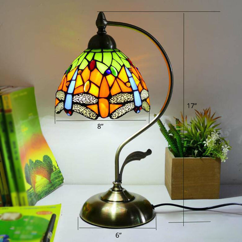 Tiffany Gooseneck Bordslampa - Metall Nattduksbordslampa med Handbearbetad Glaskupa