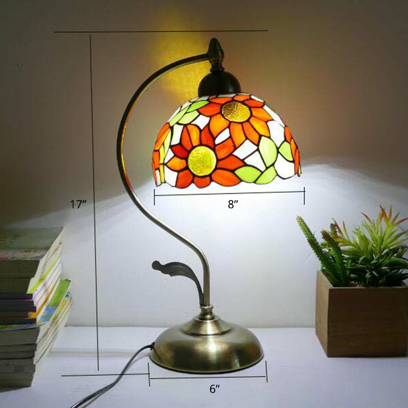 Tiffany Gooseneck Bordslampa - Metall Nattduksbordslampa med Handbearbetad Glaskupa