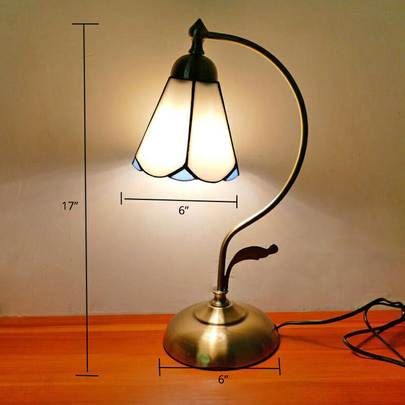 Tiffany Gooseneck Bordslampa - Metall Nattduksbordslampa med Handbearbetad Glaskupa