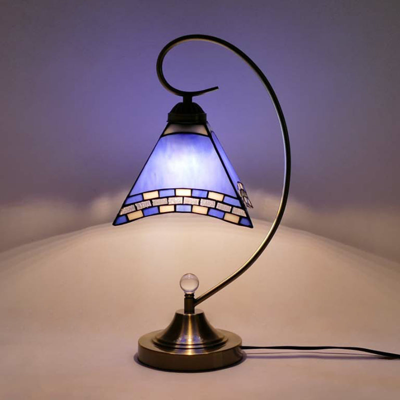 Tiffany Gooseneck Bordslampa - Metall Nattduksbordslampa med Handbearbetad Glaskupa