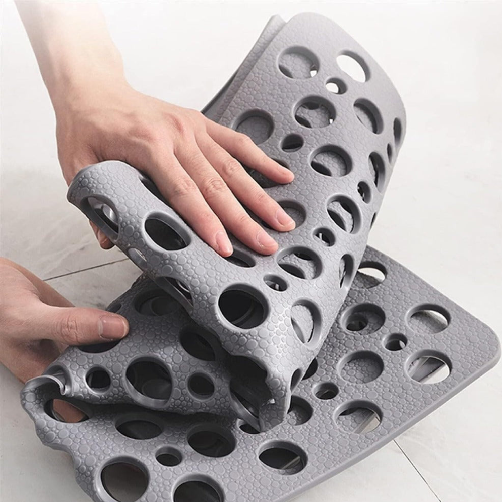 Anti-Slip Duschmatta | Rektangulär PVC Bad Säkerhetsmatta med Avloppshål för Badrum | Brick by Brick