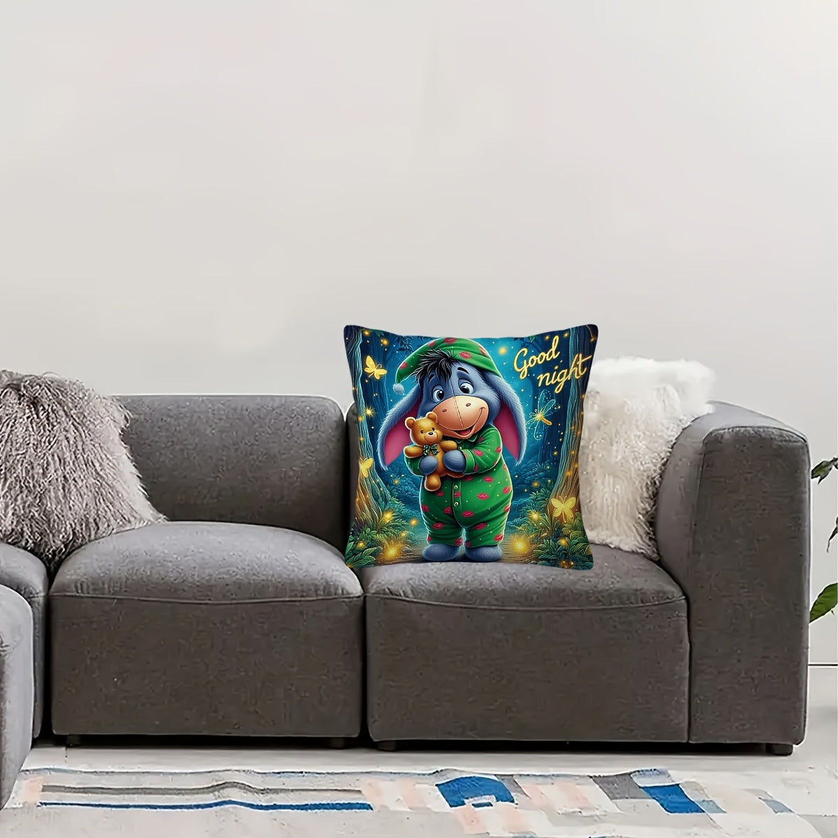 Eeyore Plysch Kuddöverdrag - Lekfullt Tvåsidigt Design med Dragkedja för Vardagsrum och Sovrum