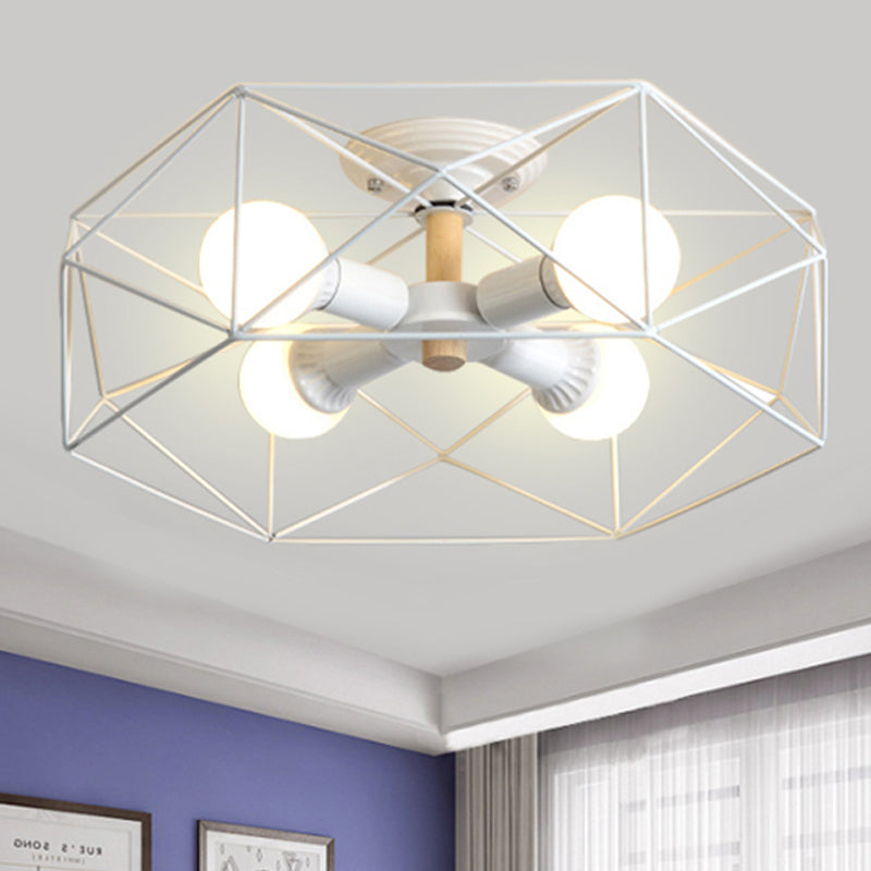 GeoLight – Geometrisk Semi-Flush Taklampa med Trådbur i Metall