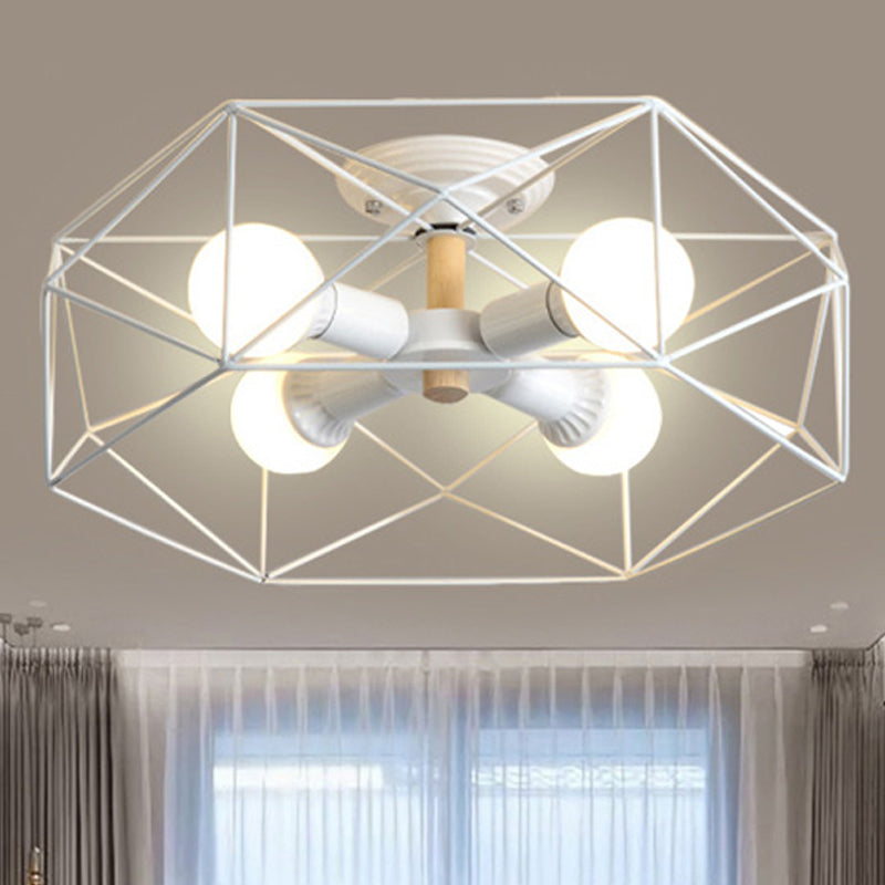 GeoLight – Geometrisk Semi-Flush Taklampa med Trådbur i Metall