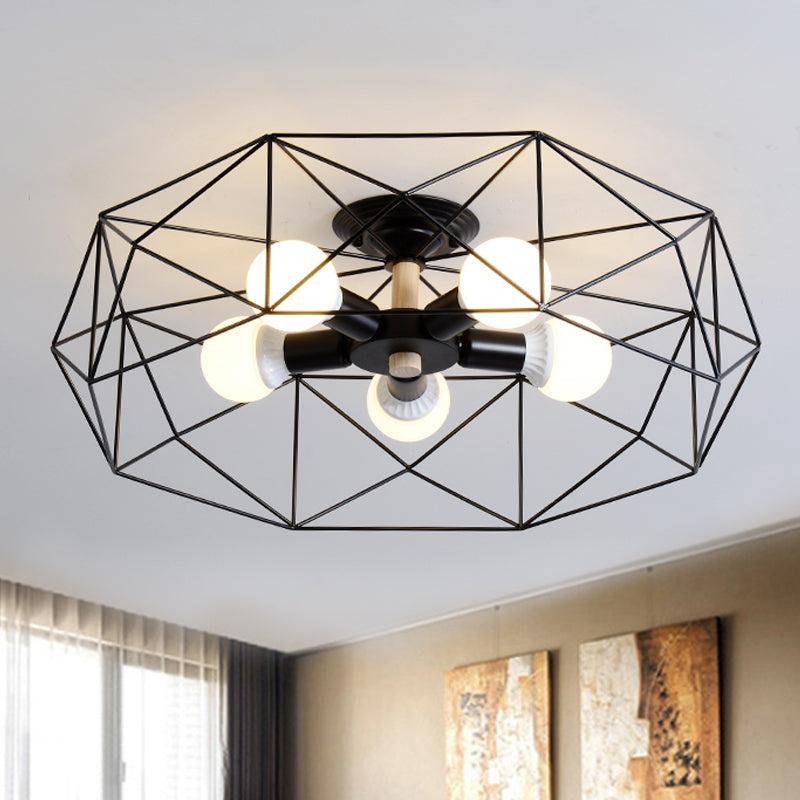 GeoLight – Geometrisk Semi-Flush Taklampa med Trådbur i Metall