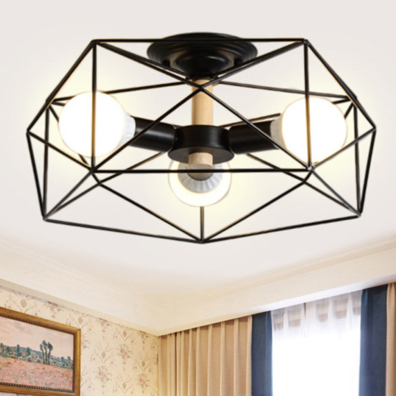 GeoLight – Geometrisk Semi-Flush Taklampa med Trådbur i Metall
