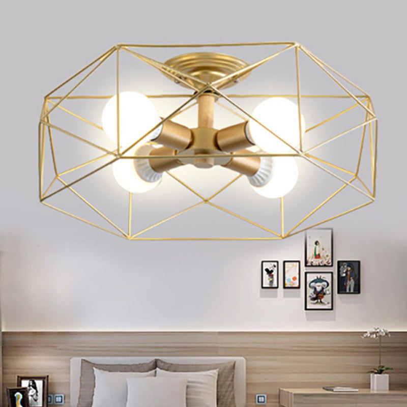 GeoLight – Geometrisk Semi-Flush Taklampa med Trådbur i Metall