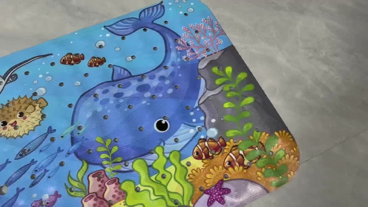 Carvallo-Rutsch Badkar matta AquaBuddy | Extra lång & tvättbar | Med havsmotiv & sugkoppar | För barnbad