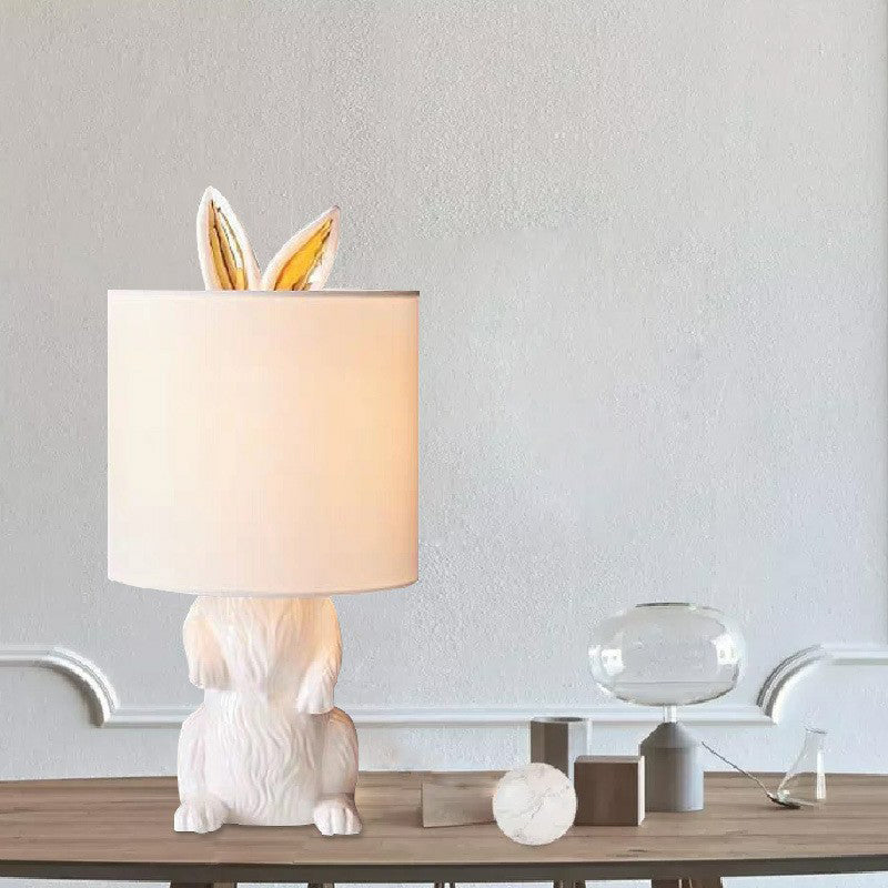Karta Cylindrisk Nattlampa - Vit Sängrum Bordslampa med Kaninfot