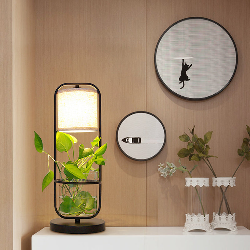 ArtDeco Cylindrisk Bordslampa med Röd Glaskupa