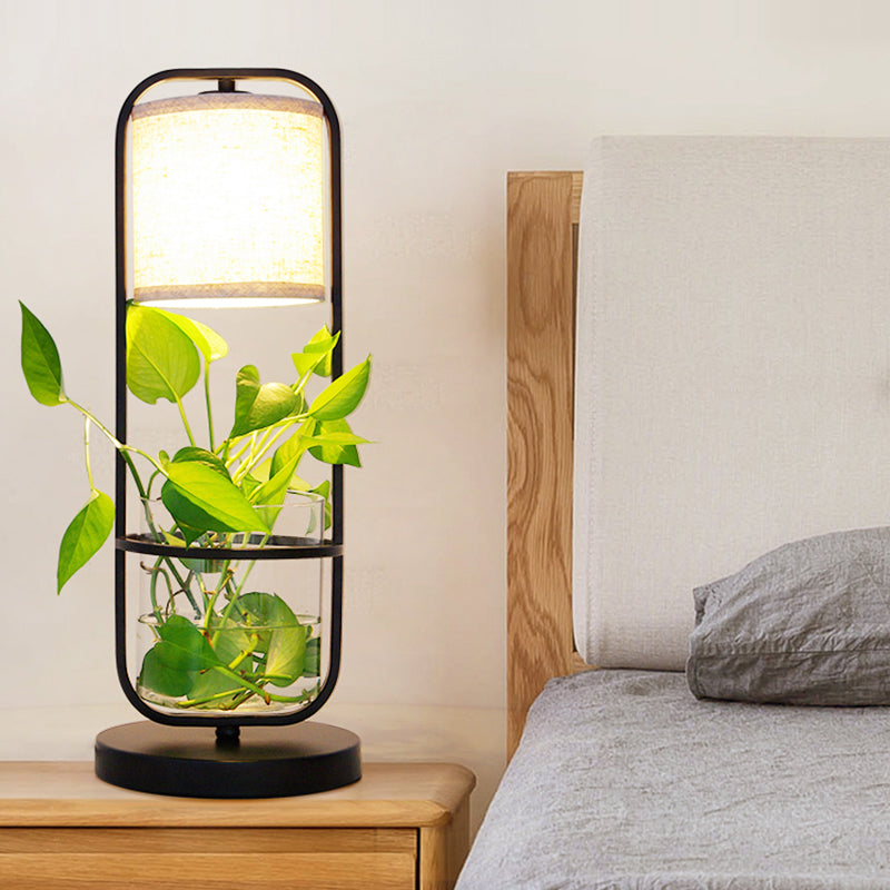 ArtDeco Cylindrisk Bordslampa med Röd Glaskupa