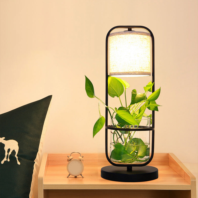 ArtDeco Cylindrisk Bordslampa med Röd Glaskupa