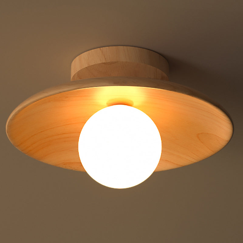Elegant Trä Taklampa 1-Ljus Mini Semi-Flush Mount Hallbelysning