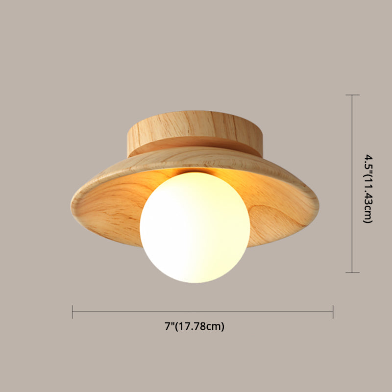 Elegant Trä Taklampa 1-Ljus Mini Semi-Flush Mount Hallbelysning