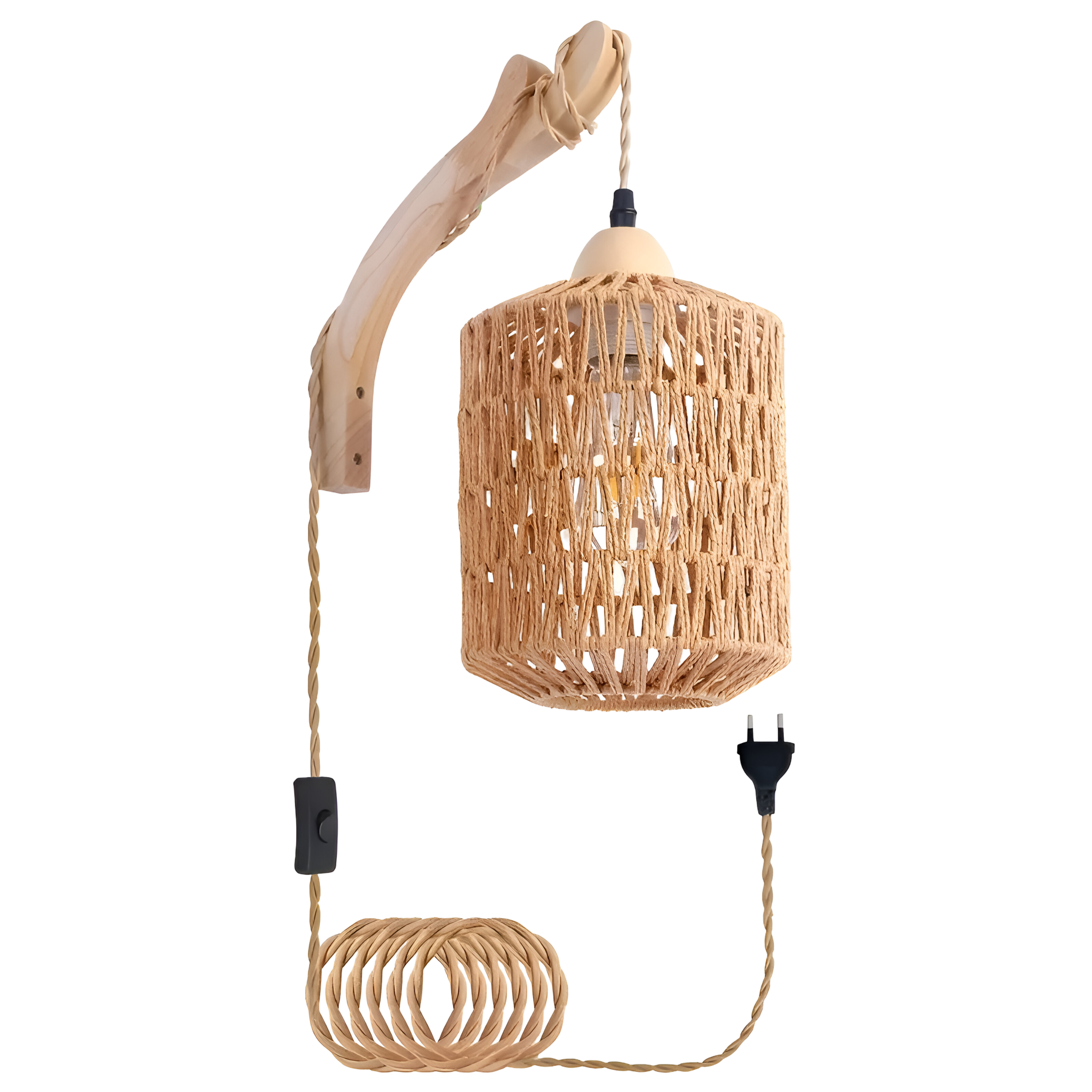 Hängande lampa i boho-stil – Handvävd lampskärm av naturfiber | Ideal för matsal & sovrum