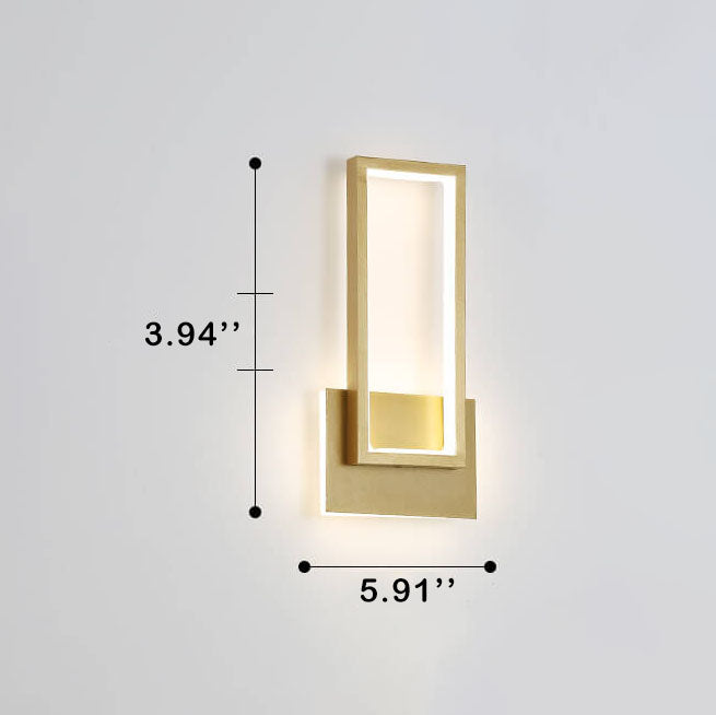 Modern minimalistisk LED-vägglampa i gyllene rektangulär form