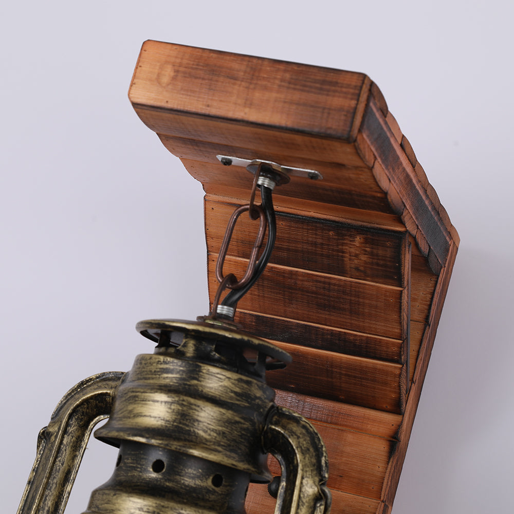 Alpine Retro Vägglampa, Brun, Vardagsrum, Metall Trä