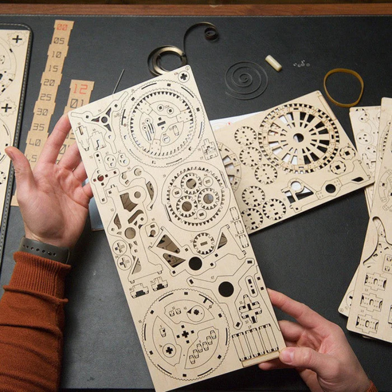 Trähjulsats | 3D DIY pusselur för skrivbord