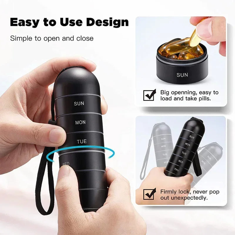 Aluminium 7 Dagars Portabel Tablet Organizer för Resa, Tablet Låda Tablet Behållare