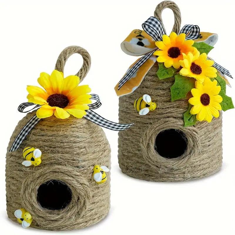 Carvallo Hänge-Binhus | Av naturhampa med solrosdekoration | För trädgård, terrass & vårdekoration | Utan ström