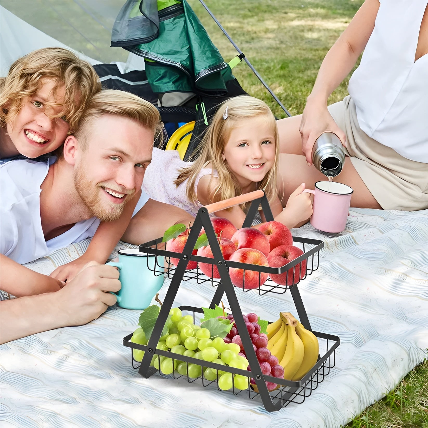 3-stegs fruktställ i metall – Platsbesparande och dekorativt | Idealiskt för kök och matbord