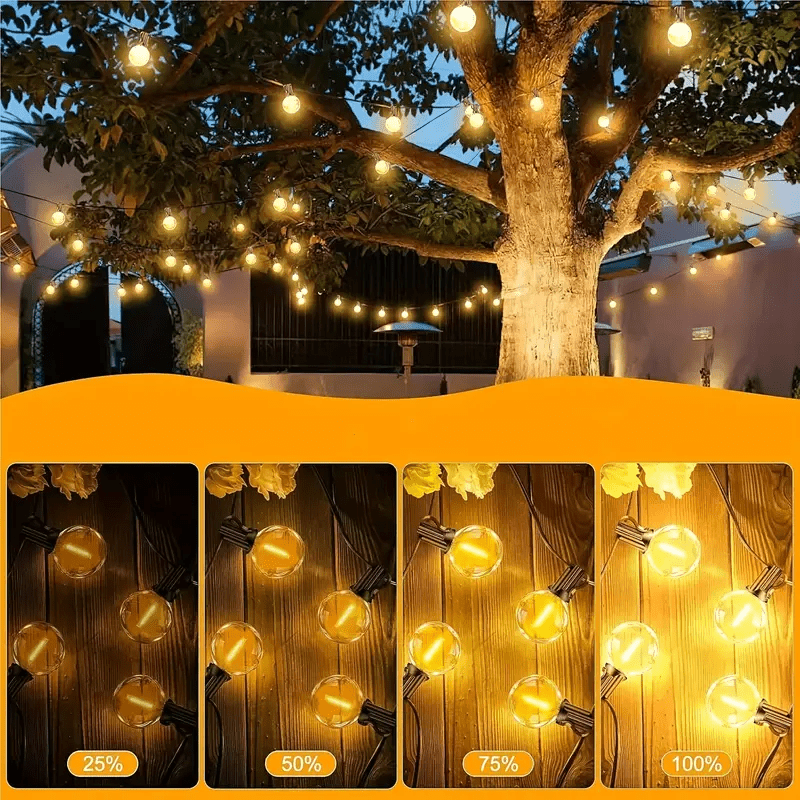 Soliga utomhus ljusslingor för patio med varm glöd atmosfär