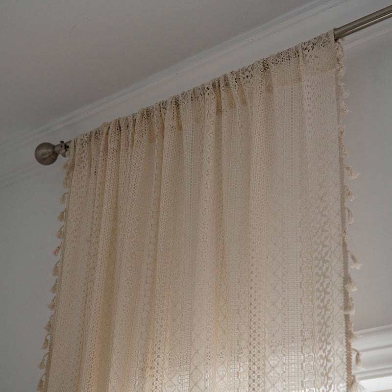 Bomull Beige Gardin Hål Ut Tassel Draperier