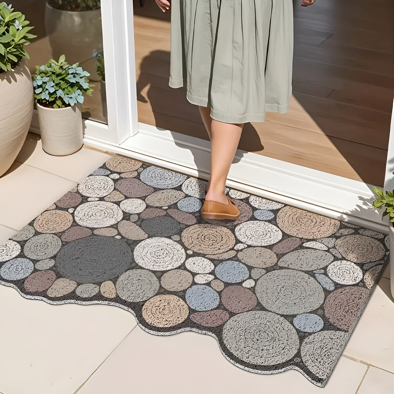 Dörrmatta med trä- och grusmönster – Halkfri & Lättskött | För inomhus- och utomhusbruk