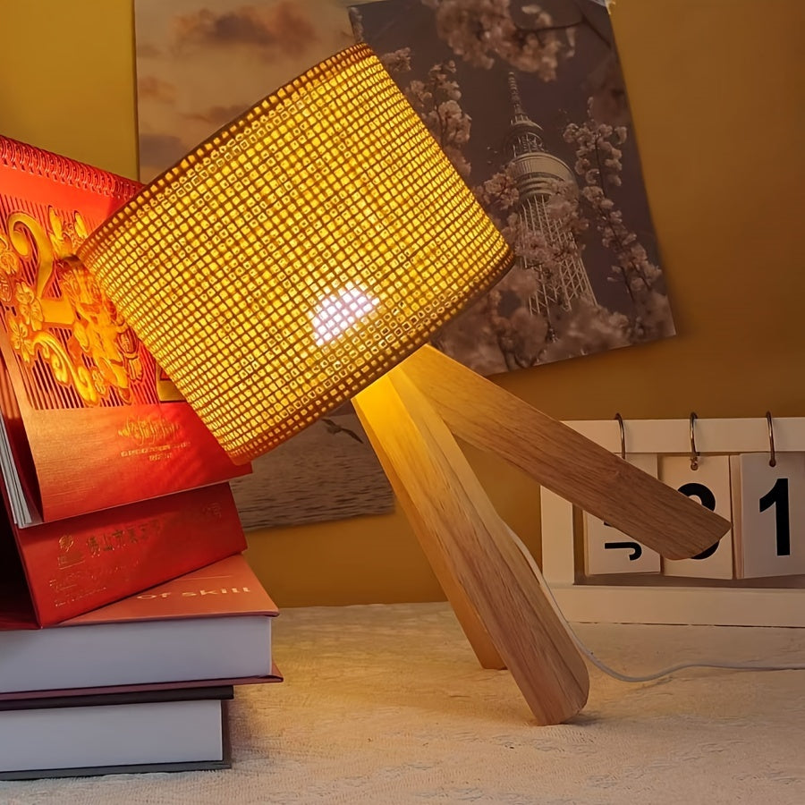 DecoLicht - Rustik Trä Bordslampa med USB Strömförsörjning