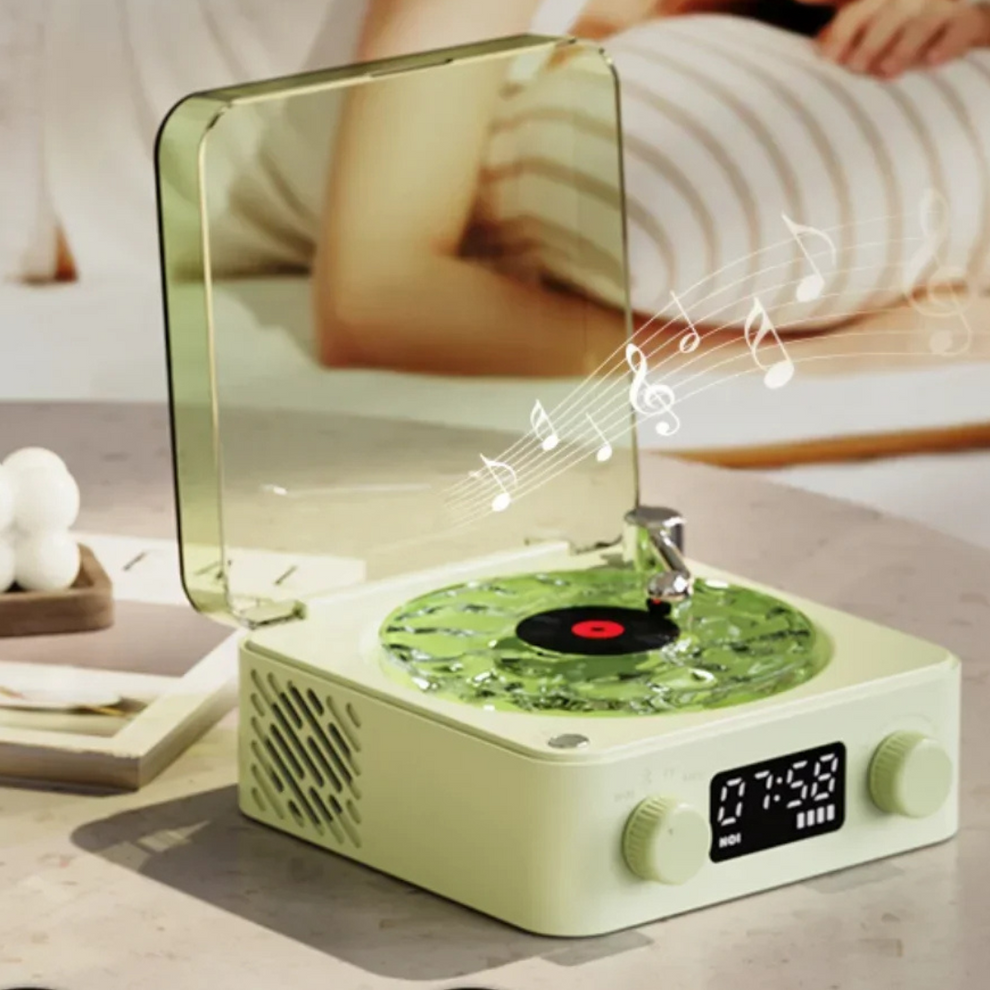 Carvallo – Retro vinylhögtalare med roterande skivspelare och justerbar belysning