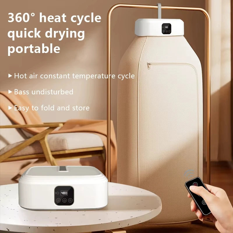 Bärbar elektrisk klädtork med fjärrkontroll – Snabbtorkande och kompakt tvättlösning