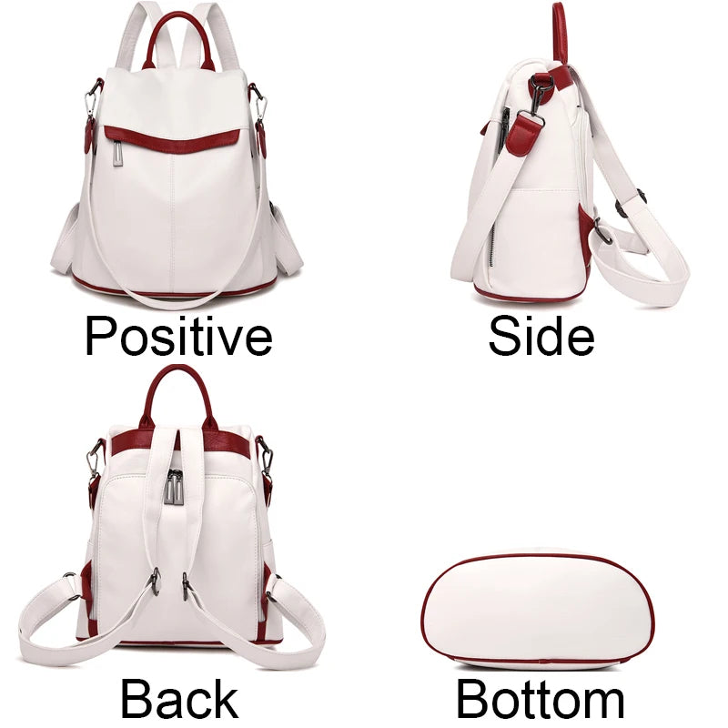 Anti-tjuveni Kvinnor Multifunktionell Läder Ryggsäck