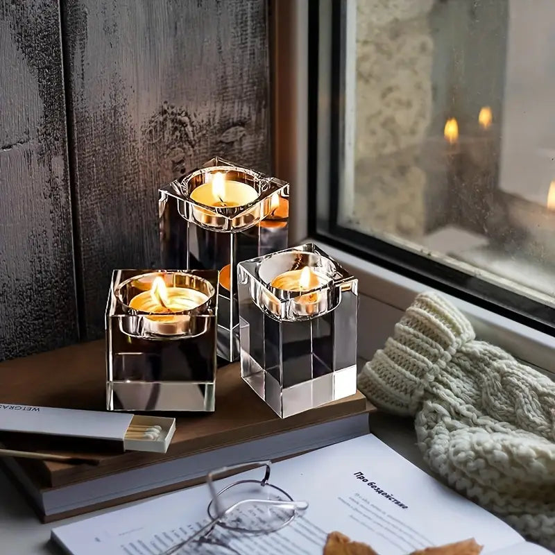 Halloween & Jul Kristall Ljusstake – Elegant 4-pack för Festlig Dekor