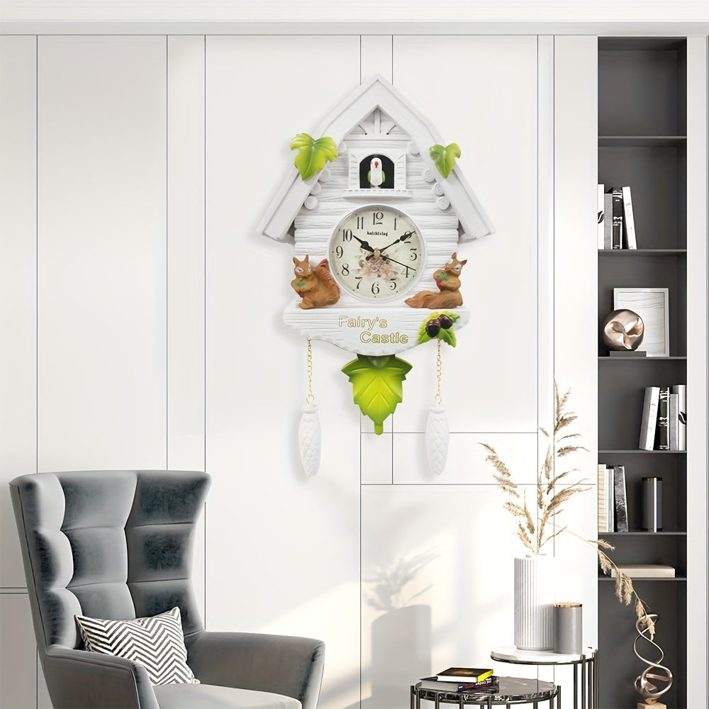 Nordisk Koekoeksklocka med Fågelhus - Dag- och Uralarm, Pendelklocka för Vardagsrum och Kontorsdekoration