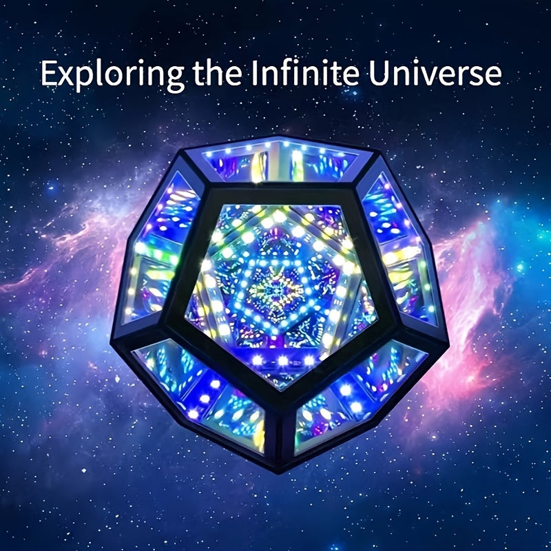 InfinityGlow - Magisk Färgglad Dodekaederlampa med 3D Oändlig Spegel och RGB Belysning