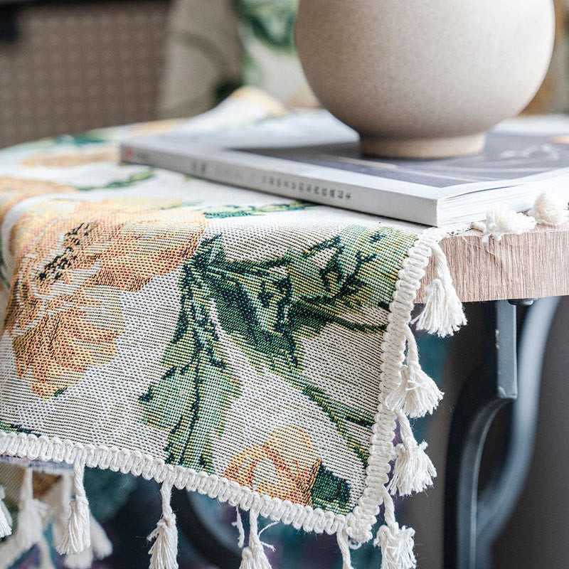 Beige Flower Fringed Semi Blackout Gardin för Integritet