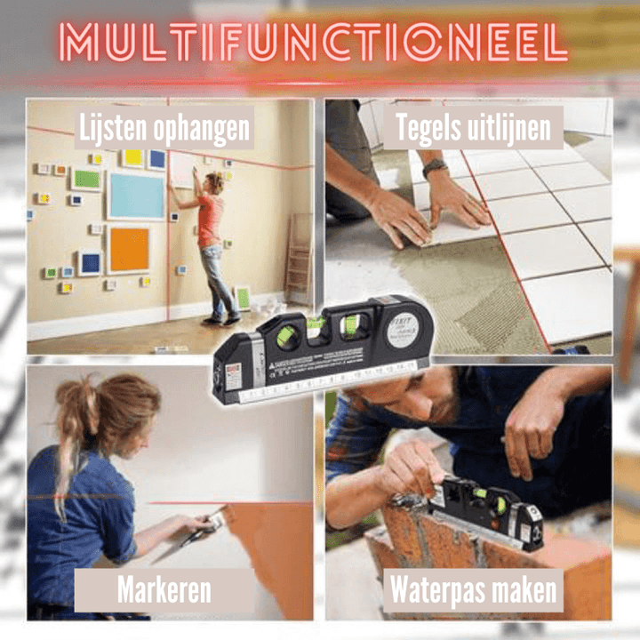 4-i-1 Laser-Mätningsverktyg - Laser-vattenpass, måttband, linjal och vattenpass