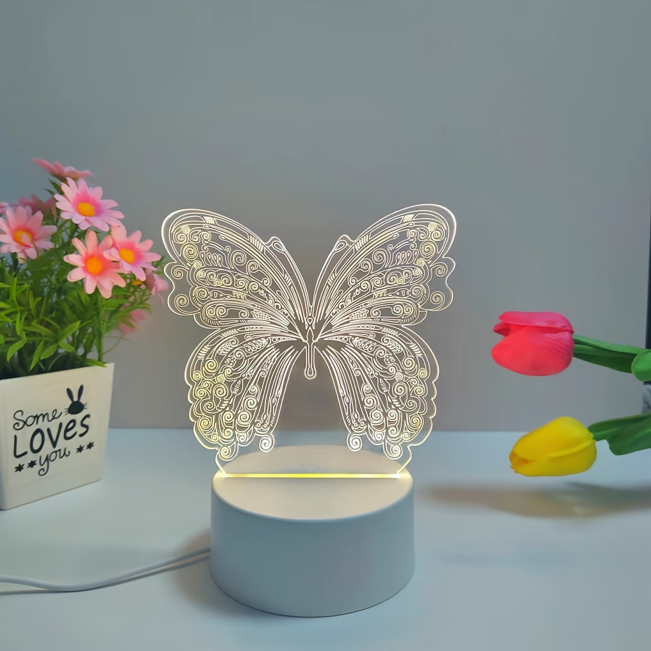 ButterflyGlow - 3D LED Nattlampa med Geometrisk Design