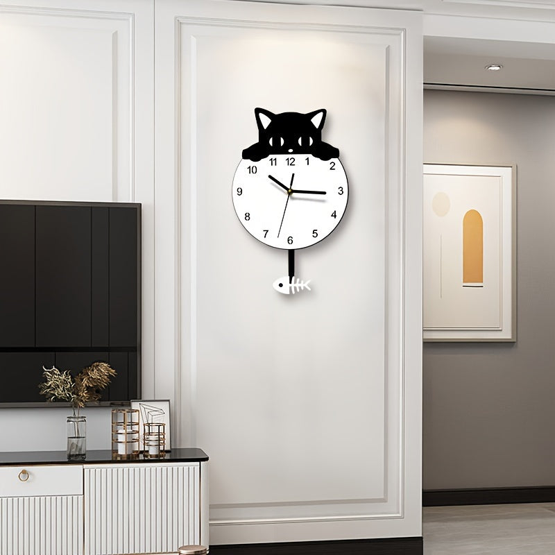 Purrfect Time Stilig Svängande Katt Väggeklocka Modern Design