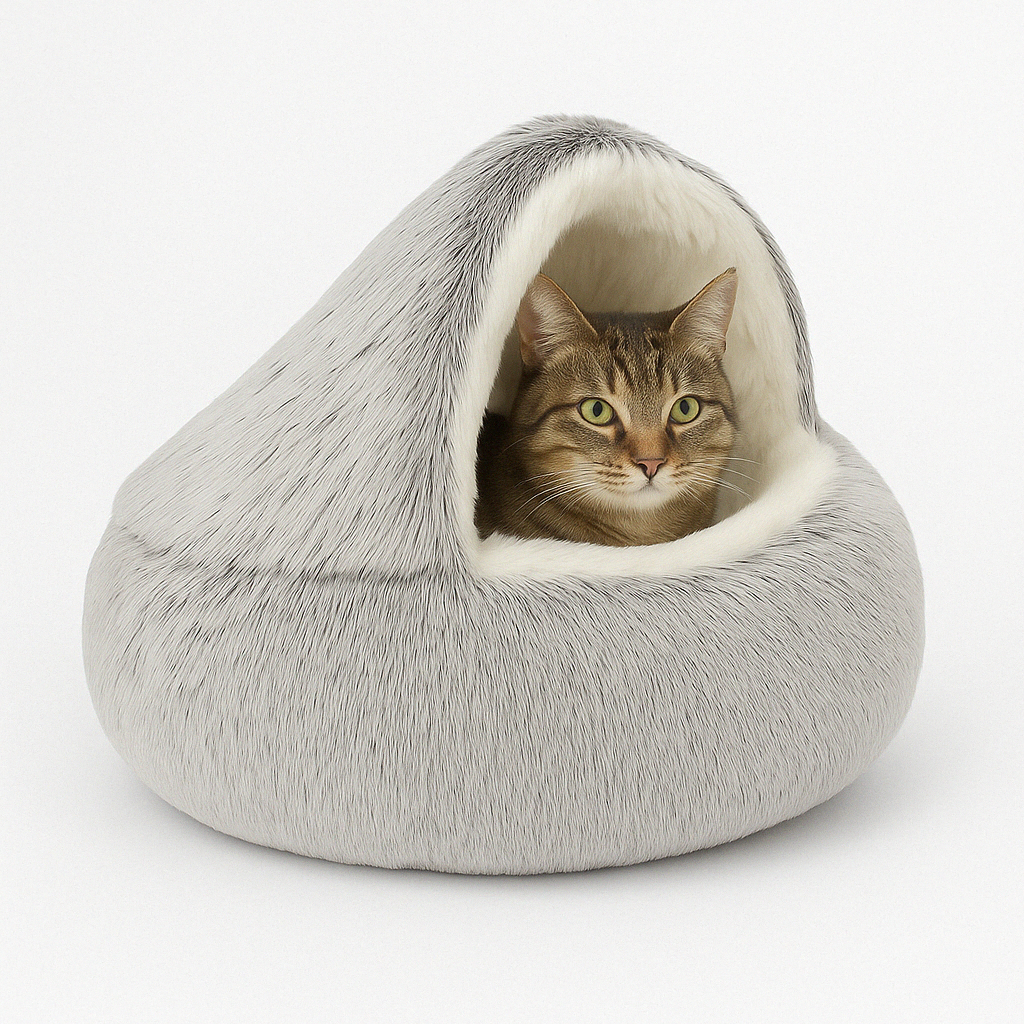 Kattbädd Plush Cave för ångestreducering