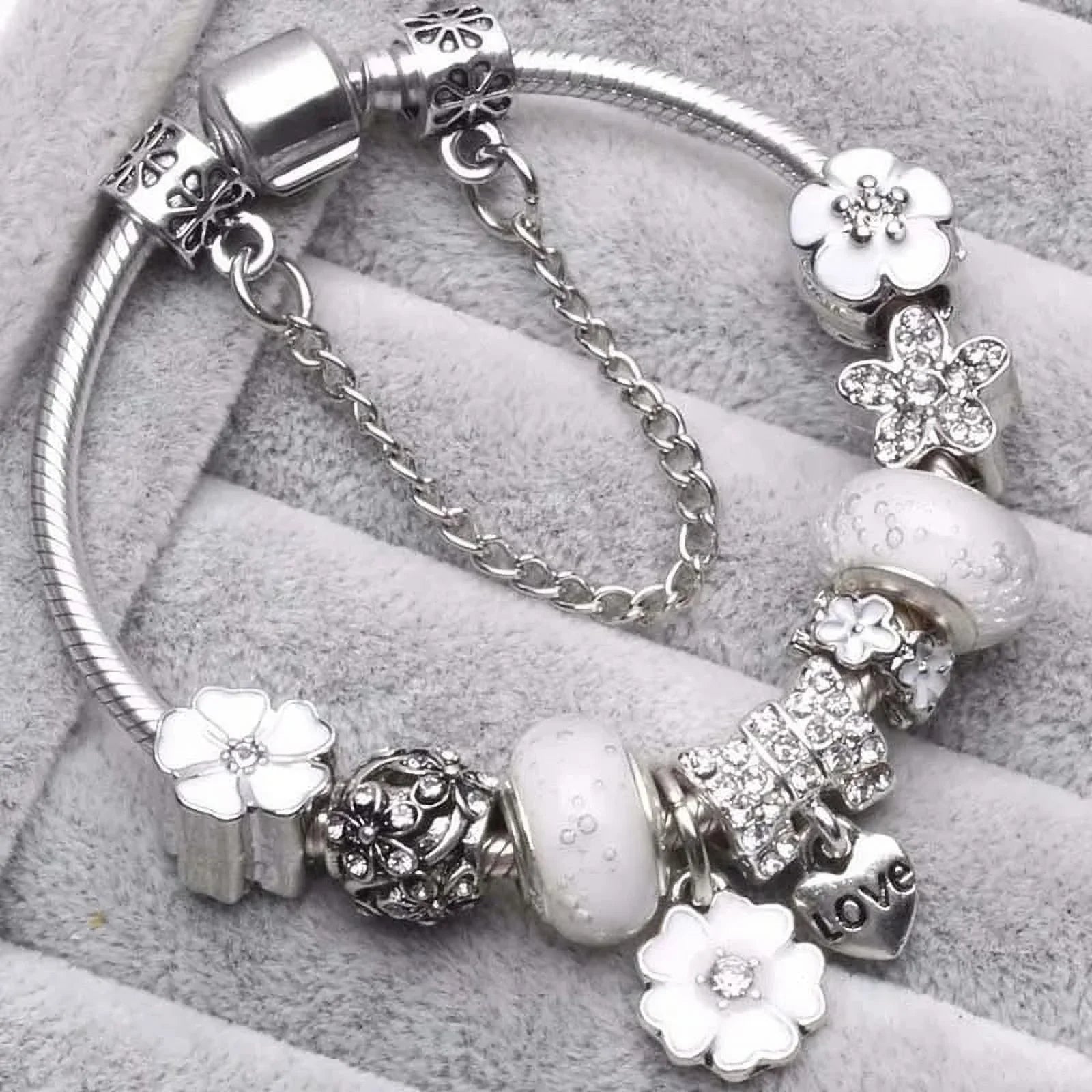 Armband Silver Charm | Blomsterpärlor Present Smycken Kvinnor